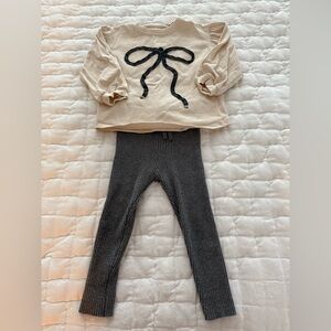 Zara Kids Cream and Gray Bottoms Set